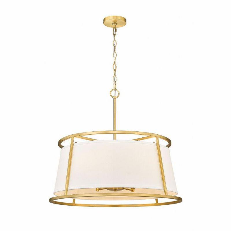 Lenyx Elegant Rubbed Brass 6-Light Pendant with White Linen Shade