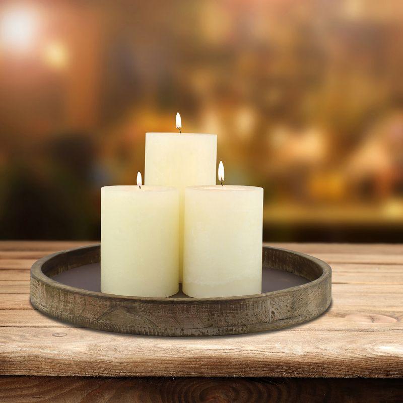 11.8" Rustic Round Wood Tray Brown - Stonebriar Collection