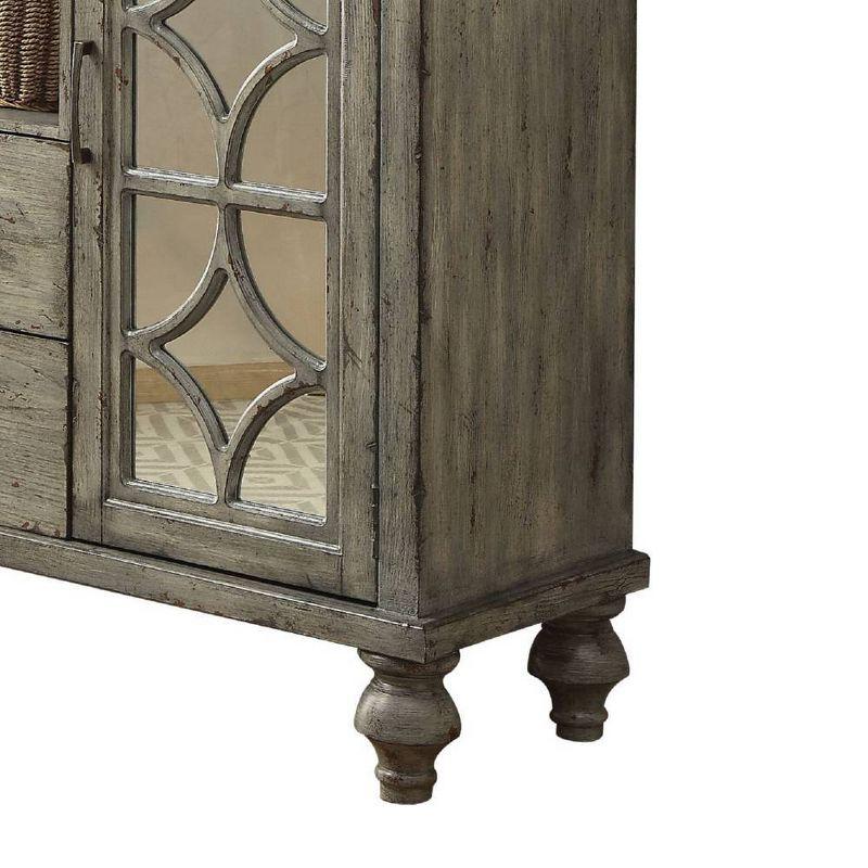 Velika Weathered Gray 53'' Wood Console Table with Mirrored Storage