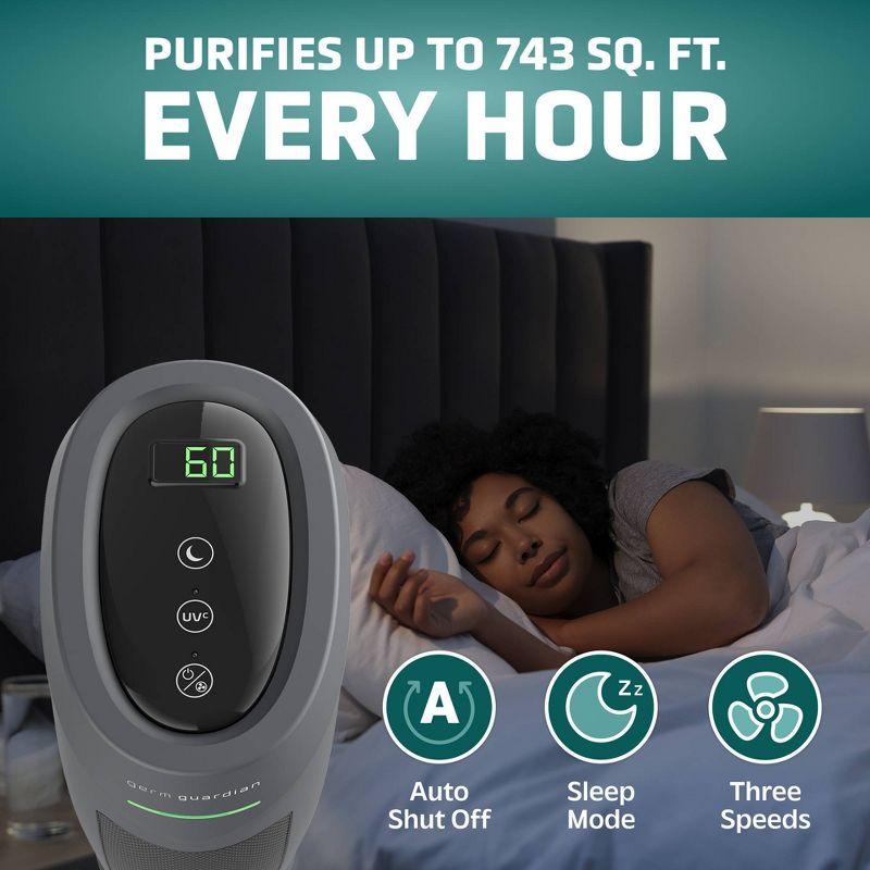 GermGuardian Intelligent 22in Tower Air Purifier HEPA Filter UV-C Intellisense with AQI: UV Light Sanitizer, 500-800 sq. ft. Coverage