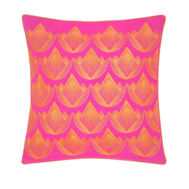 Lotus Embroidered Square Pillow in Orange and Magenta