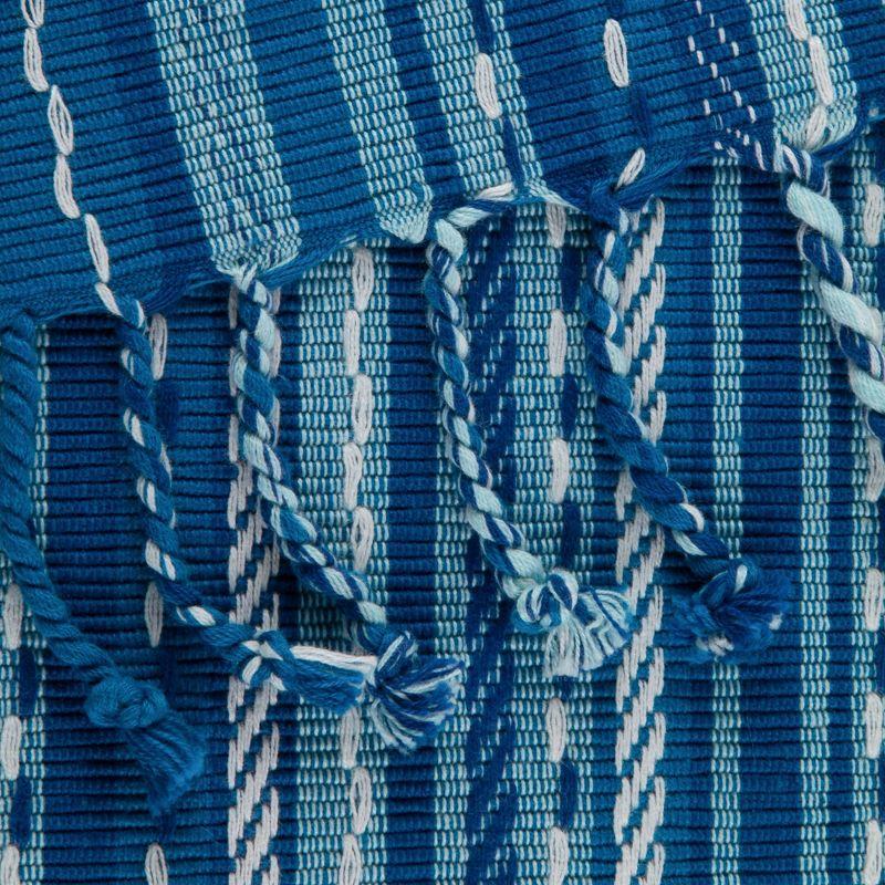 Design Imports  Tonal Stripe Fringed Table Runner, Blue, 14X72"