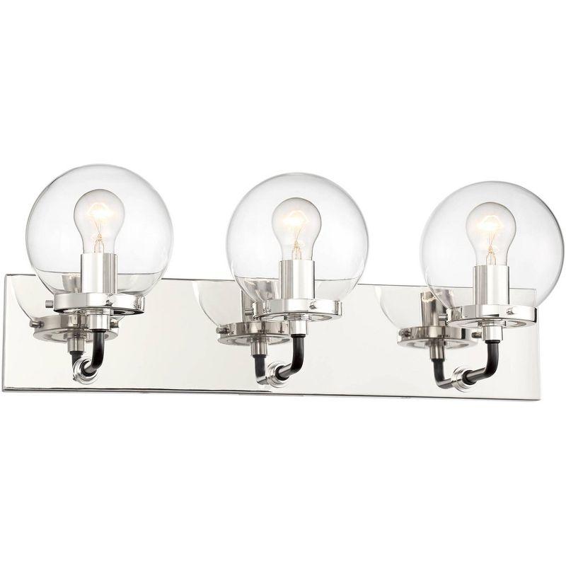 Possini Euro Design Fairling Modern Wall Light Polished Nickel Hardwire 24" 3-Light Fixture Clear Glass Globe for Bedroom Bathroom Vanity Reading Home