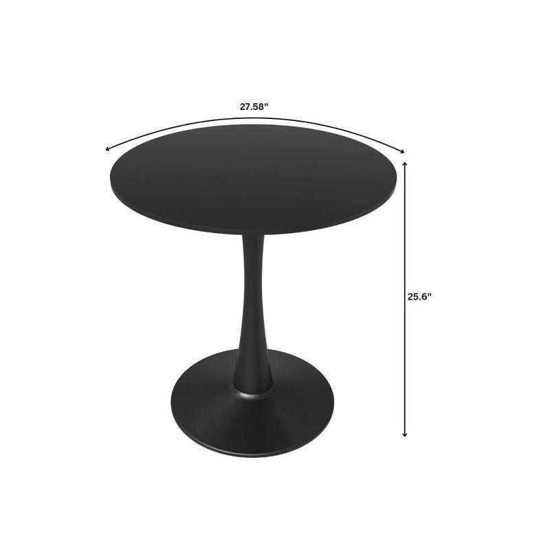 LeisureMod Round Dining Table 27" MDF Wood Tabletop in Black Steel Bistro Series