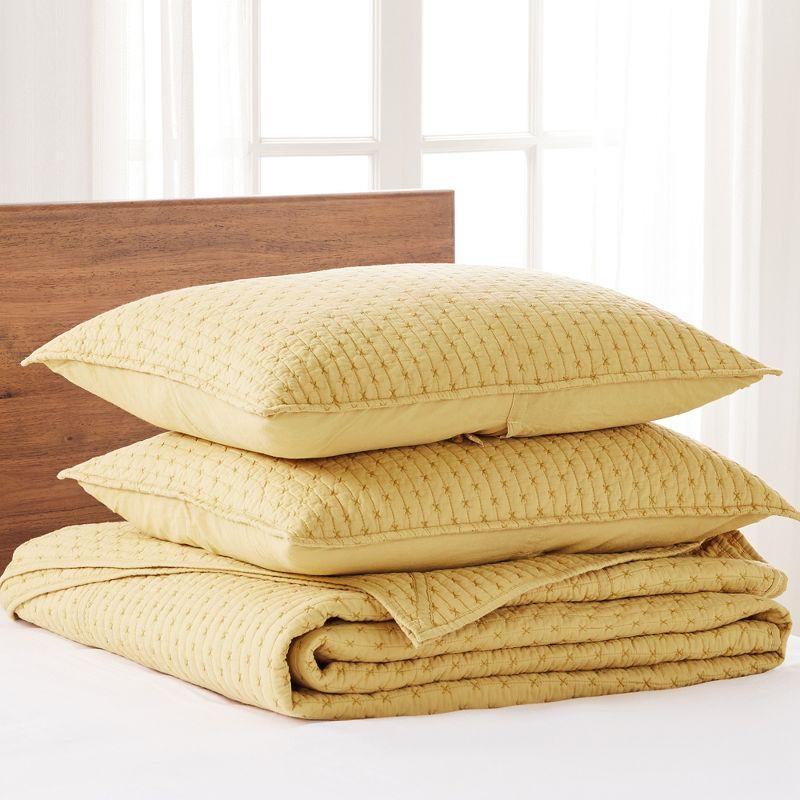 Ochre Twin Cotton Reversible Cross Stitch Bedspread Set