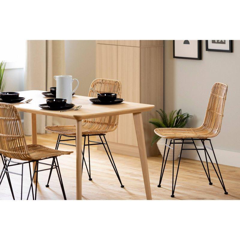 Bohemian Beige Rattan Dining Chair Set with Hairpin Legs