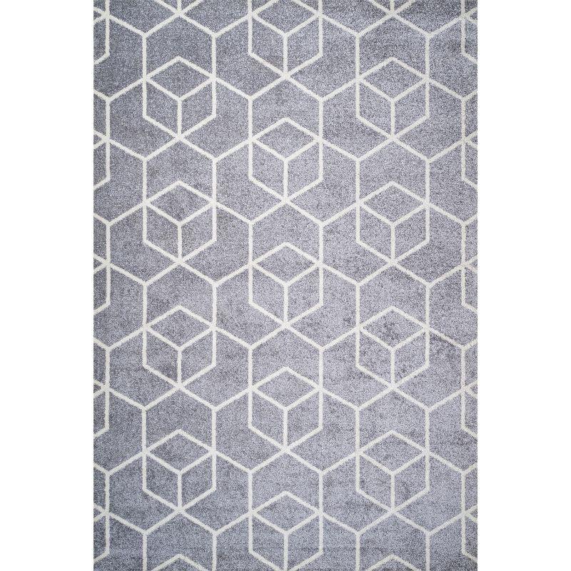 3'x5' Tumbling Blocks Modern Geometric Area Rug, Light Gray/White - JONATHAN Y