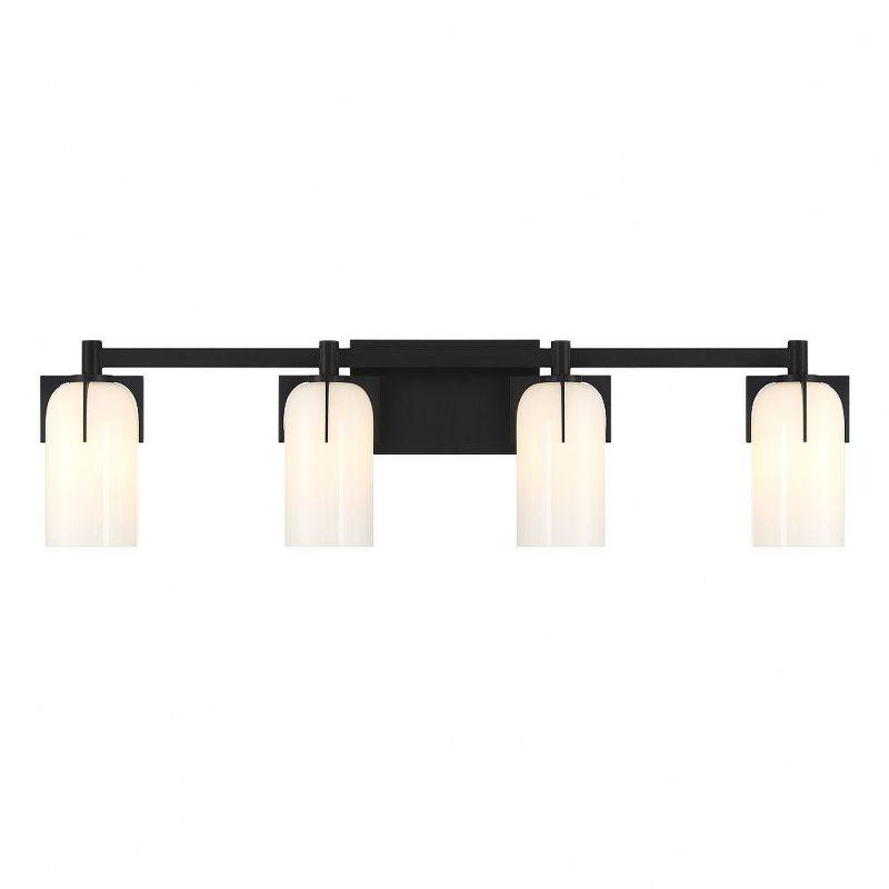 Matte Black 4-Light Vanity with Etched White Opal Glass Shades