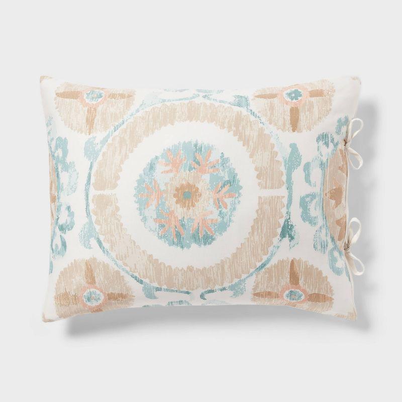 Full/Queen Suzani Print Duvet Cover and Sham Set Ivory/Light Teal Blue - Threshold™: 310 Thread Count Cotton Sateen, Zippered