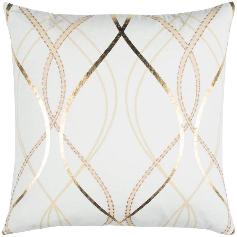 20"x20" Cotton Throw Pillow White - Rizzy Home: Geometric, Zipper Closure, Indoor Canvas