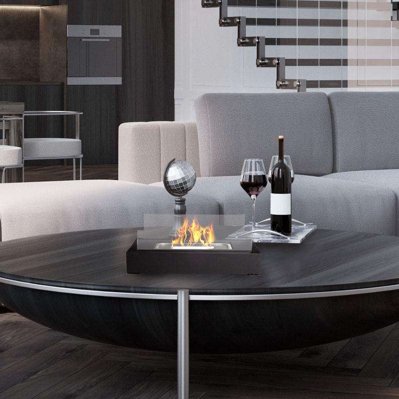 Black Rectangular Bio Ethanol Tabletop Fire Pit with Glass