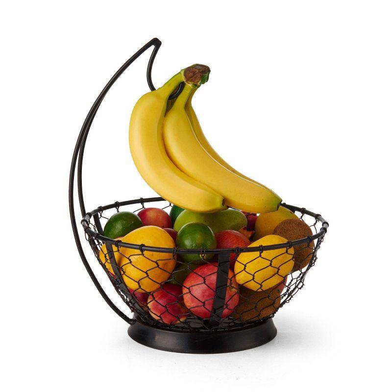 Black Iron Circular Fruit Basket with Banana Hook