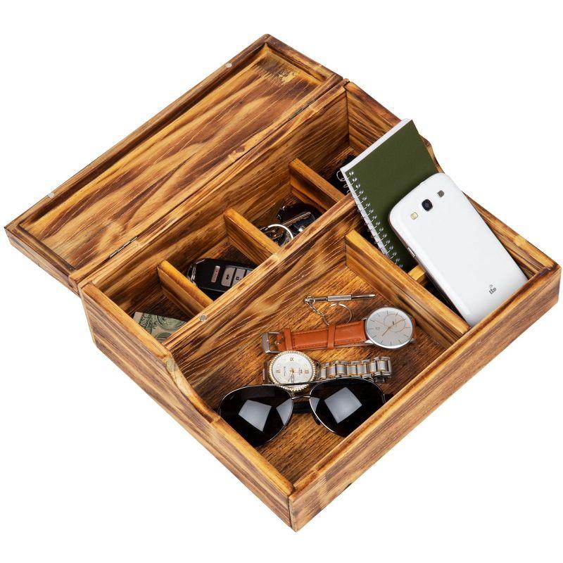 Rustic Torched Wood 7-Compartment Valet Tray Organizer