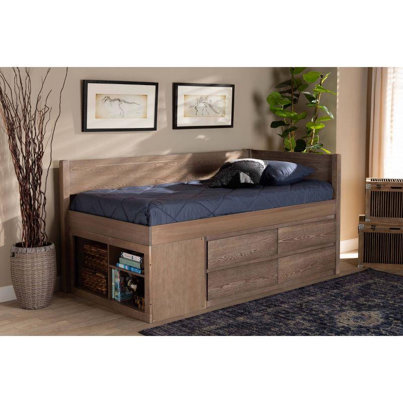 Twin 4 Drawer Levon Wood Storage Bed Antique Oak - Baxton Studio: MDF Frame, No Box Spring Needed