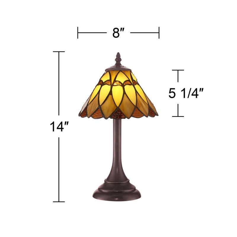 Robert Louis Tiffany Austin Mission Accent Table Lamp 14" High LED Warm Brown Amber Art Glass Shade for Bedroom Bedside Nightstand Office House Home