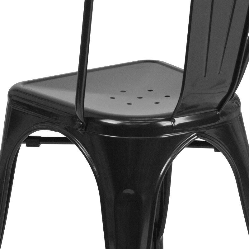 Merrick Lane Black Metal Dining Chair With Curved Vertical Slatted Back And Square Seat