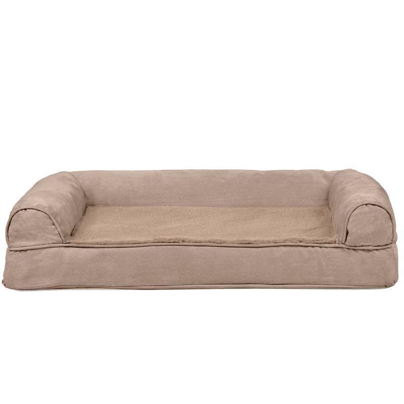 FurHaven Plush & Suede Cooling Gel Sofa Dog Bed - Medium, Almondine
