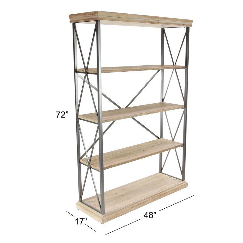 72" Farmhouse 4 Tier Shelf Brown - Olivia & May: Industrial Style Hardwood Bookcase with Storage Bins