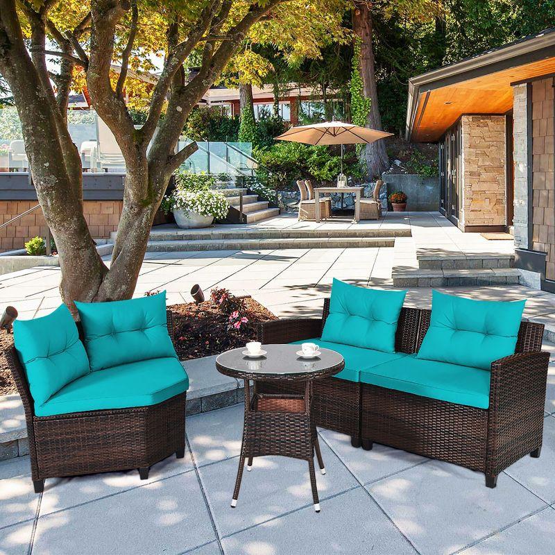 Costway 4PCS Outdoor Patio Rattan Furniture Set Cushioned Sofa Table Turquoise