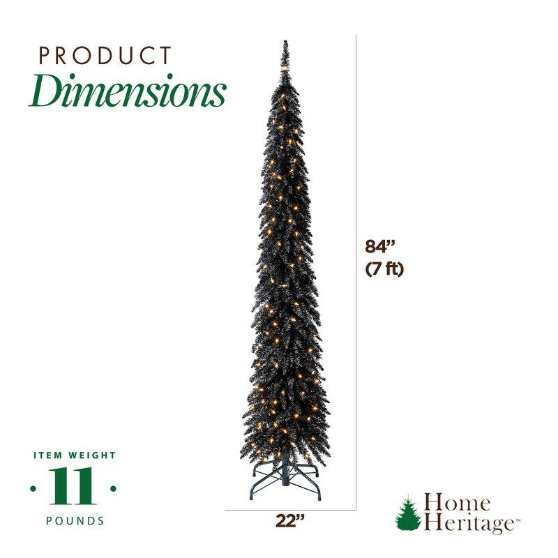 Home Heritage 7 Foot Pencil Slim Artificial Prelit Christmas Tinsel Tree, Black