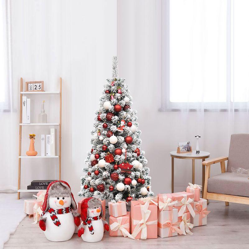 Costway 4.5Ft Pre-lit Snow Flocked Artificial Pencil Christmas Pine Tree with 150 LED Lights
