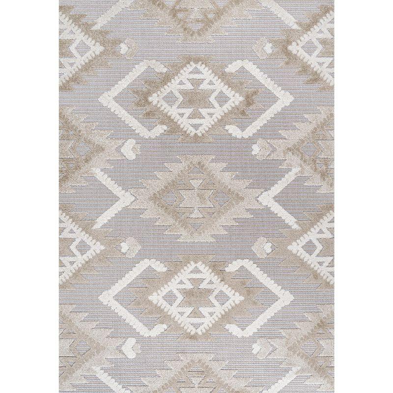3'x5' Sumak High-Low Pile Neutral Diamond Kilim Indoor/Outdoor Area Rug, Beige/Gray - JONATHAN Y