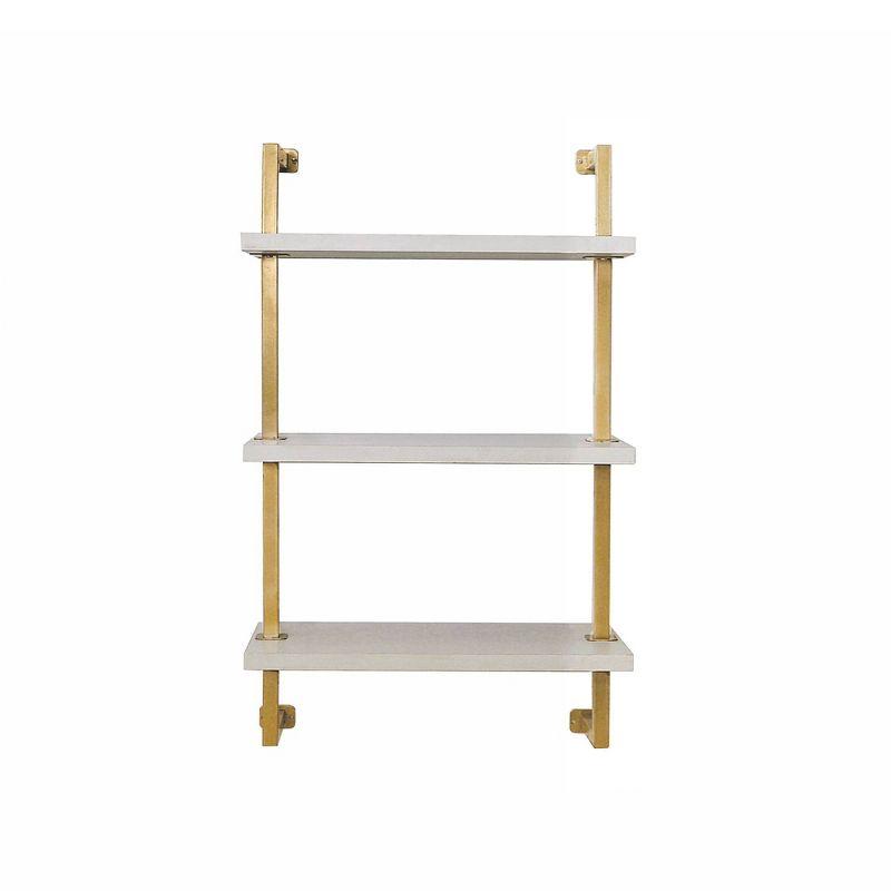 Theo 29.5" White and Gold Floating Wall Mount 3-Shelf Bookcase