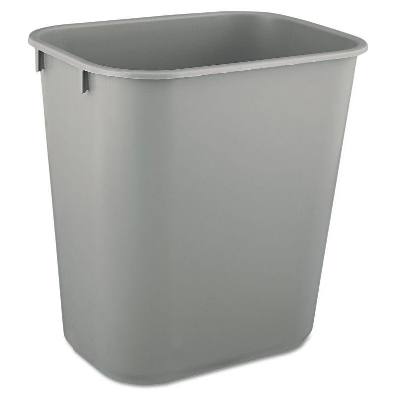 Gray Rectangular Plastic Office Wastebasket 3.5 Gallon