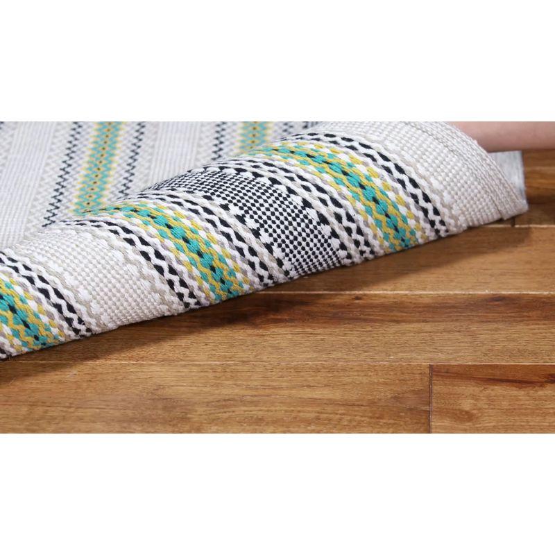 Handmade Blue Flat Woven Cotton Rectangular Rug