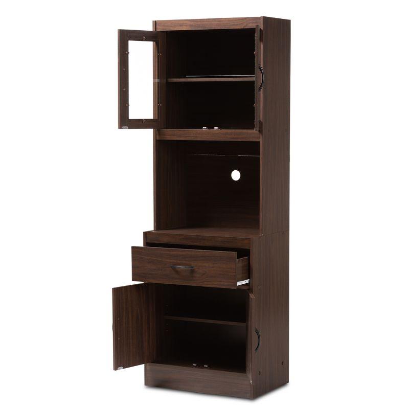 Baxton Studio Laurana Walnut Finished Kitchen Cabinet and Hutch Brown: Traditional Style, 4-Door Pantry Storage, 1 Drawer