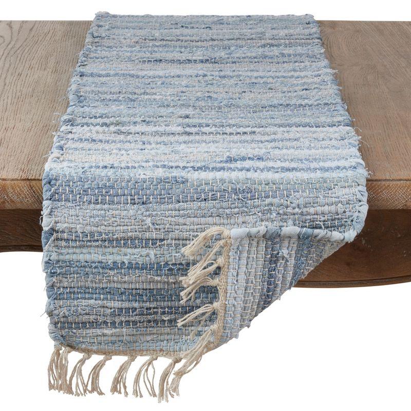 Saro Lifestyle Heavy Table Runner With Denim Chindi Design