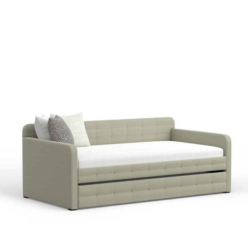 Beige Twin Upholstered Daybed with Trundle and Tufted Design