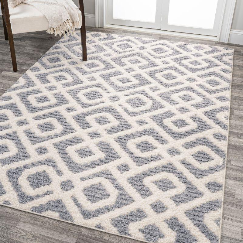 3' x 5' Astrid Retro Trellis High-Low Area Rug, Cream/Gray - JONATHAN Y