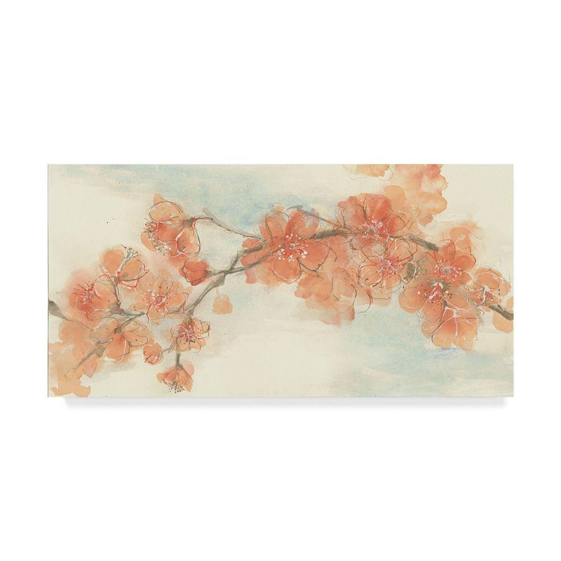 Peach Blossom Floral Abstract Canvas Art in Cream and Pale Blue