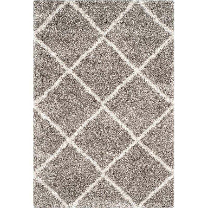 Grey and Ivory Diamond Shag Area Rug, 5'3" x 7'6"