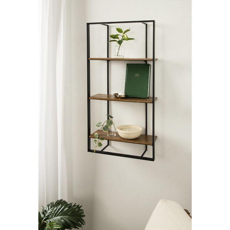 Kercheval Rustic Brown and Black 3-Tier Floating Wall Shelf