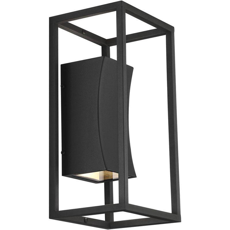 Possini Euro Design Modern Outdoor Wall Light Fixture Textured Black Dimmable LED Up Down 14" Sanded Glass Diffuser Up Down for Exterior Barn Deck