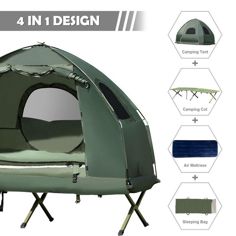 Tangkula 1-Person Folding Camping Tent Cot Portable Pop-Up Tent w/Sleeping Bag & Air Mattress for Outdoor