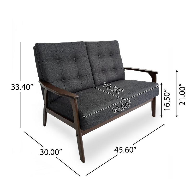 GDFStudio Norwood Mid-Century Modern 45.60" Upholstered and Rubberwood Loveseat, Charcoal Gray/Walnut