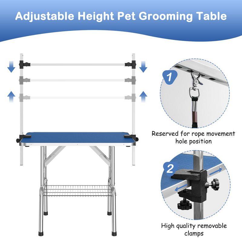 36" Blue Foldable Dog Grooming Table with Adjustable Arm