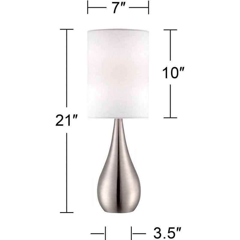 360 Lighting Evans Modern Accent Table Lamps 21" High Set of 2 Brushed Nickel Metal Teardrop White Cylinder Shade for Bedroom Living Room House Home