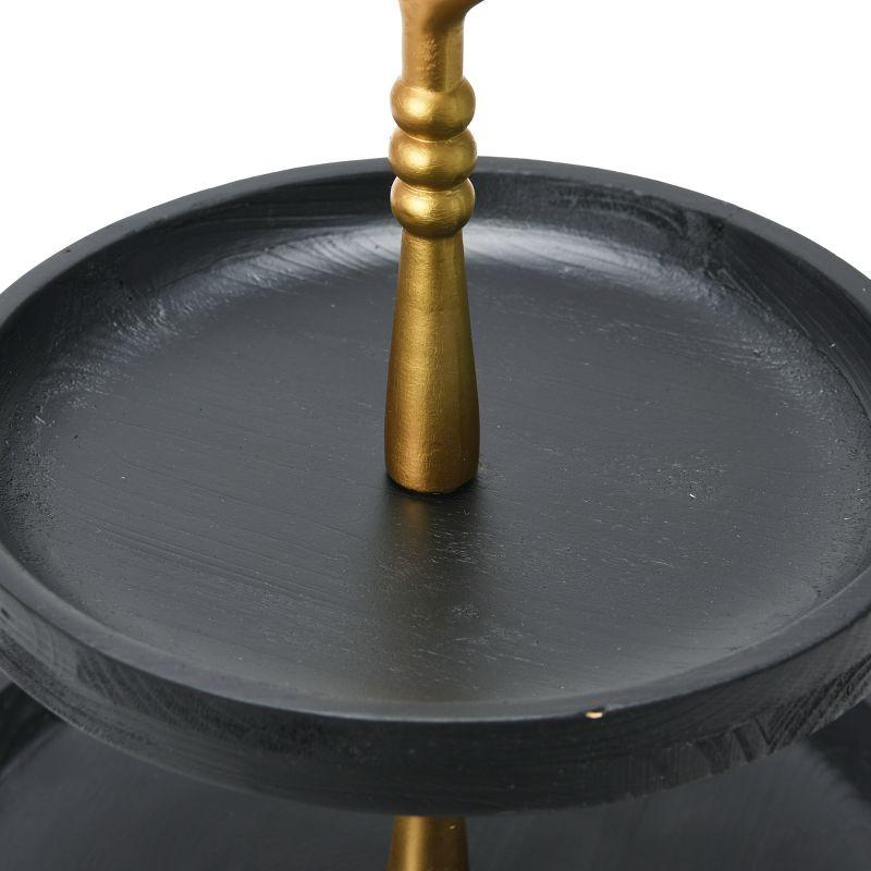 Wood 2-Tier Decorative Tray, Black/Gold