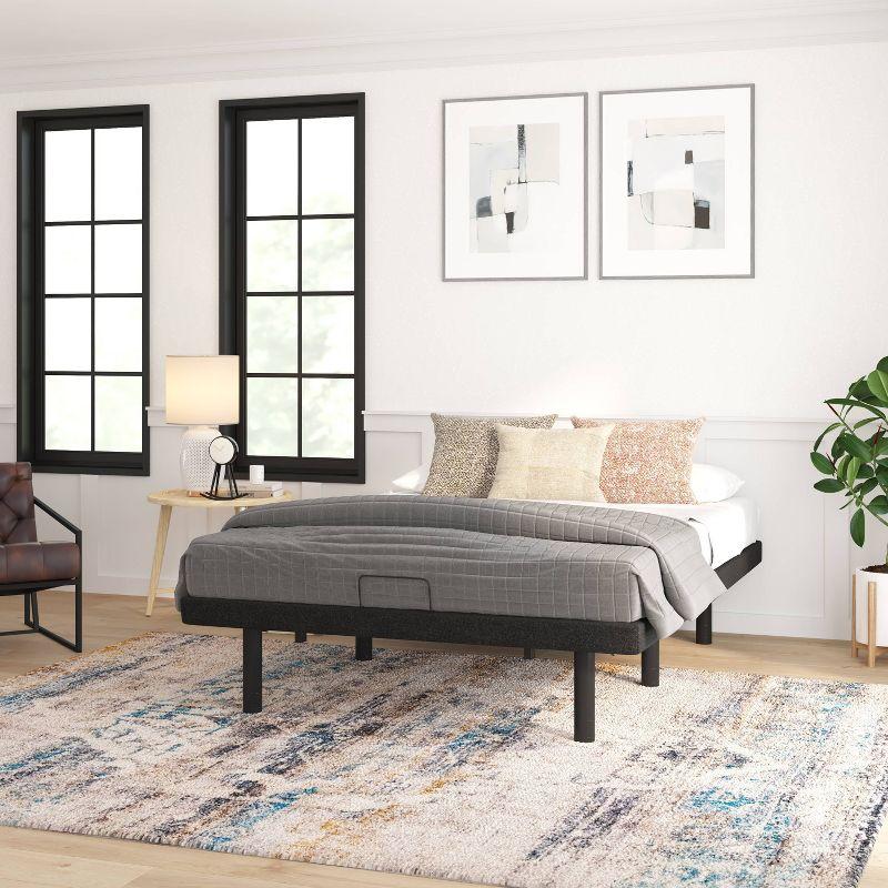 Black Adjustable Upholstered Queen Metal Bed Frame