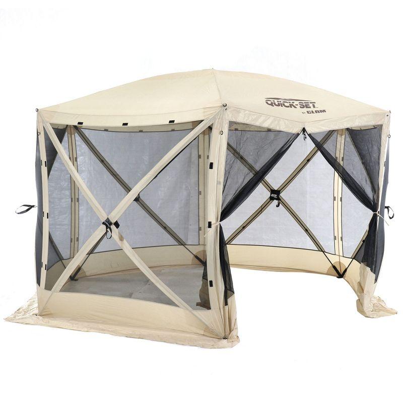 CLAM Quick-Set Pavilion Portable Pop-Up Outdoor Camping Gazebo Screen Tent Sided Canopy Shelter with Ground Stakes & Carry Bag