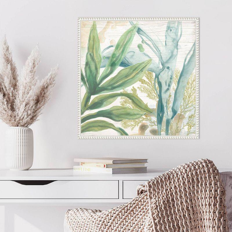 Quiet Coastal Collage II Abstract Botanical Canvas Art with White Frame