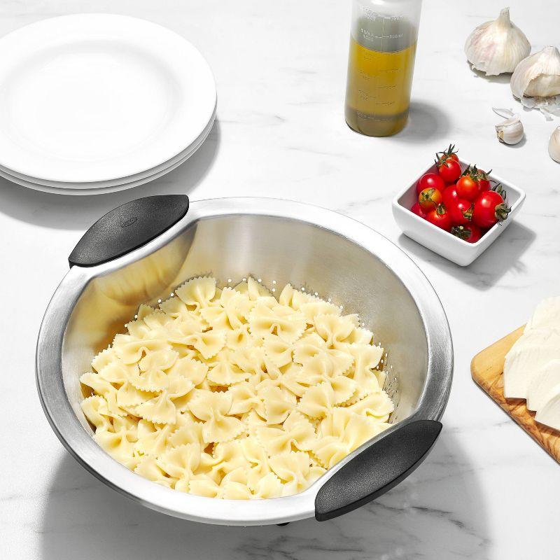 OXO 5 Qt Stainless Steel Colander: Dishwasher-Safe Strainer for Pasta & More, Clear, 11.7" Width