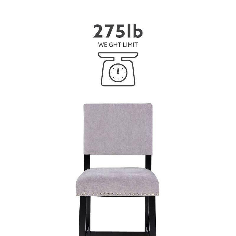 Linon Corey Dark Washed Velvet Upholstery Counter Height Barstool Gray: Stained Wood Legs, Microfiber, Footrest