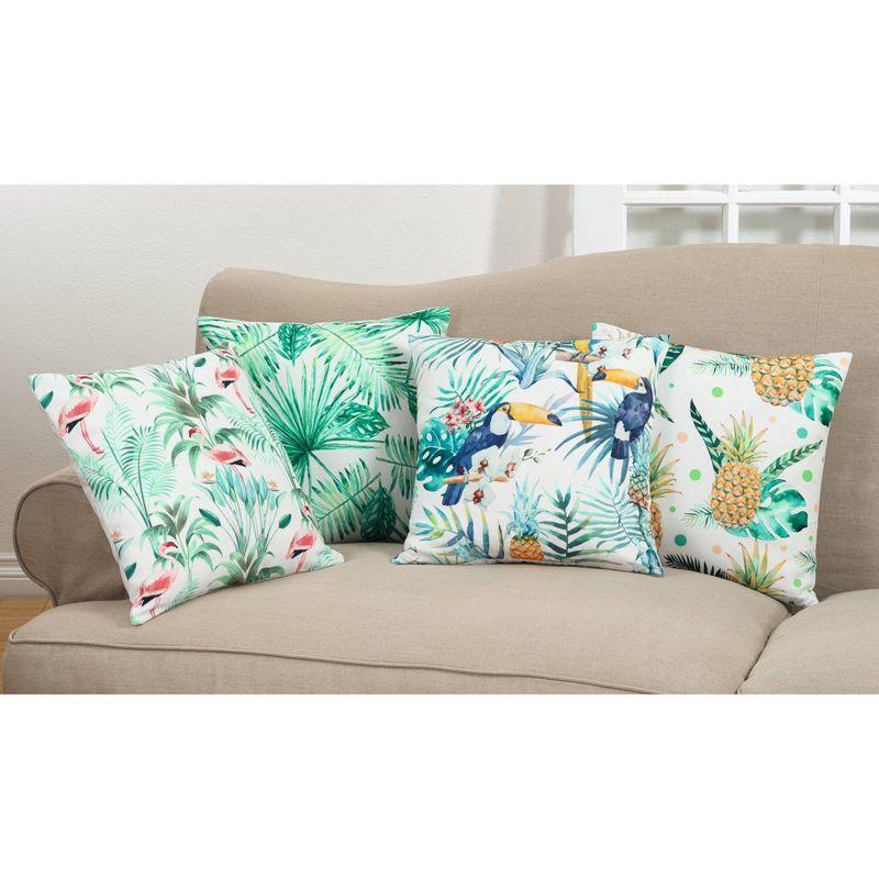 18"x18" Flamingo Bloom Statement Poly Filled Throw Pillow Green - Saro Lifestyle