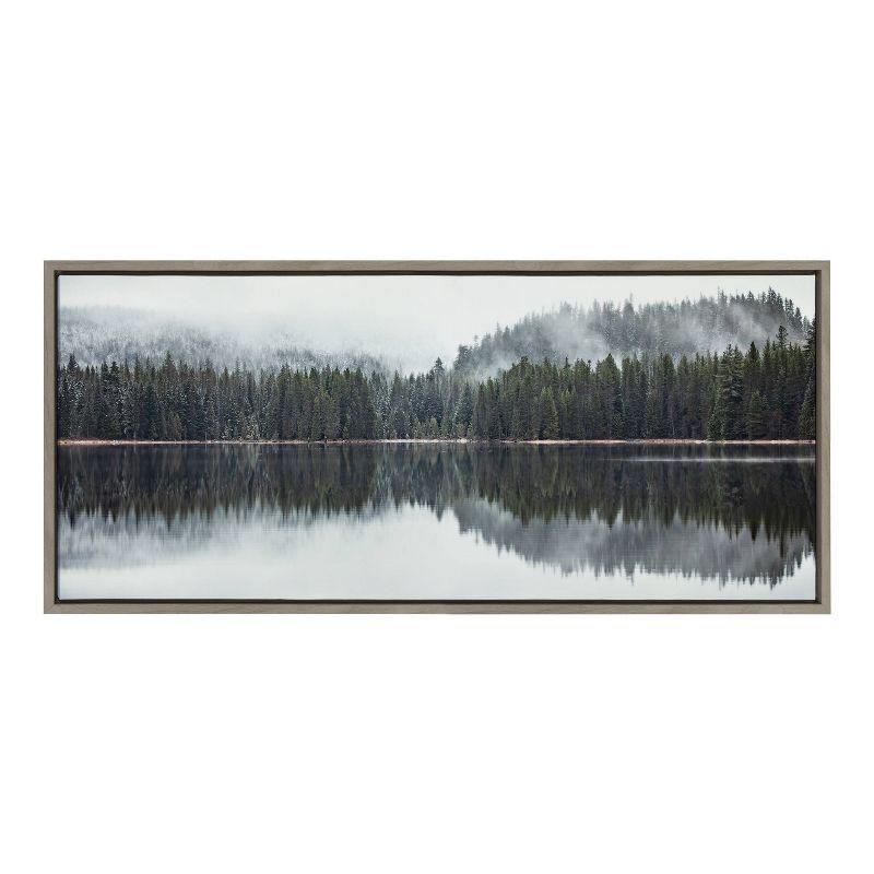 Gray Framed Still Reflection Landscape Canvas Print