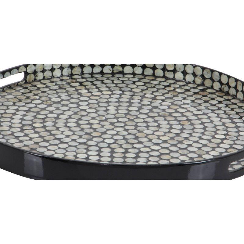 Olivia & May 3" x 24" Round Lacquer and Shell Tray with Handles Black/White : Coastal Style Decorative Platter